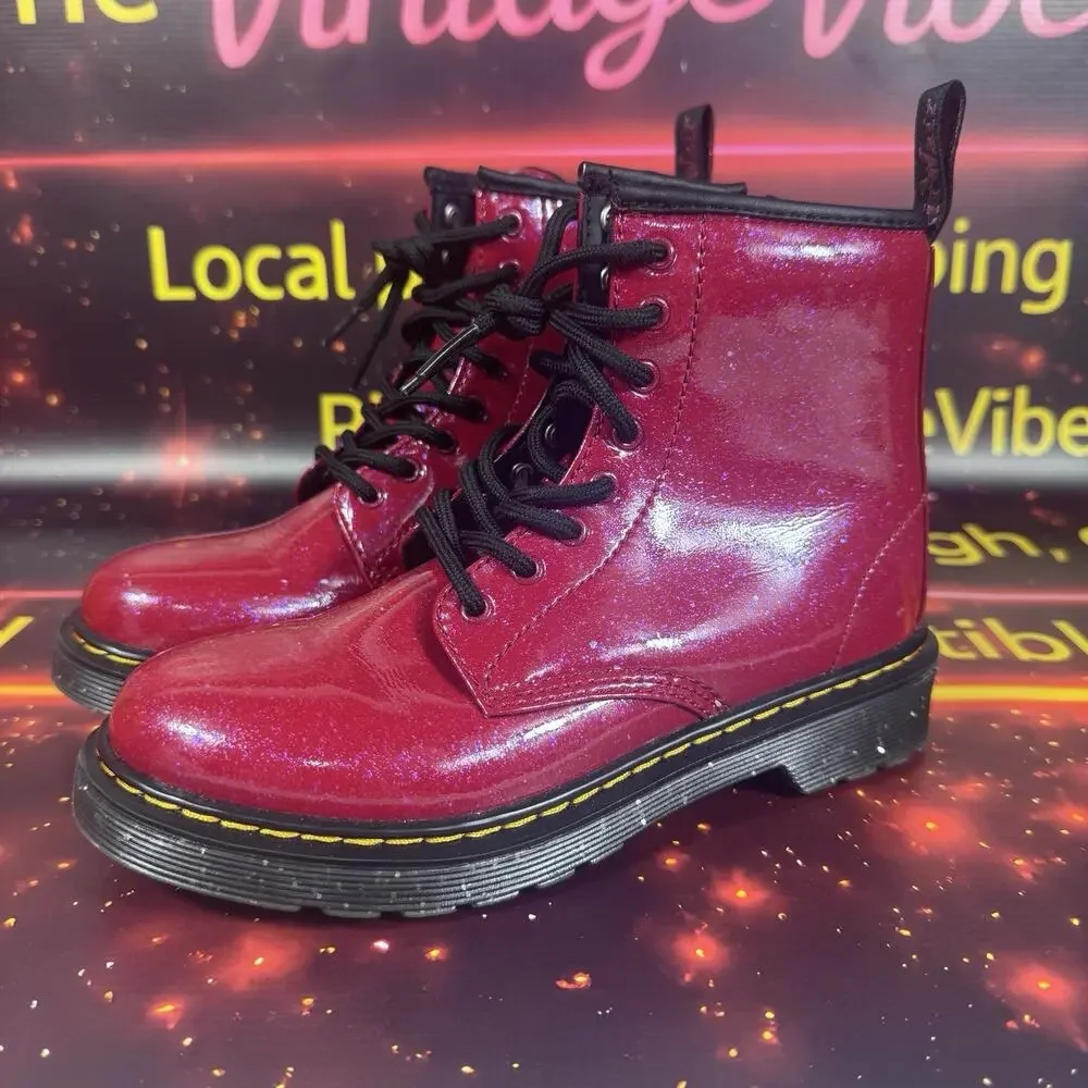 Dr. Martens 1460 J Glitter Red Patent Lace Up Boots Side Zip Youth US 2 EU 33